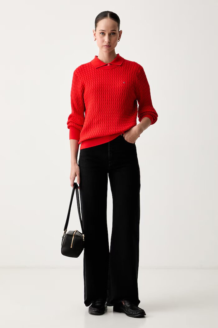 Tommy Hilfiger тениска тип пулове с яка дамска с памук червена WW0WW50106