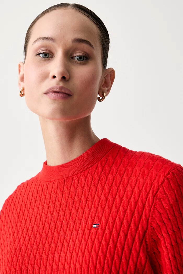 Tommy Hilfiger тениска тип пулове с яка дамска с памук червена WW0WW50106