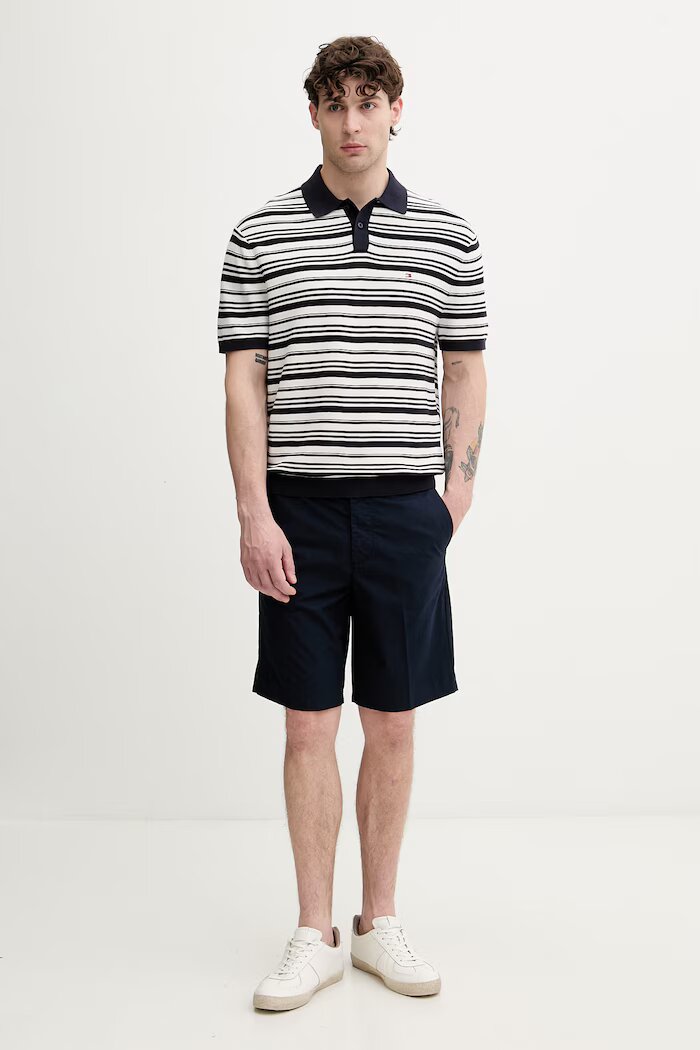 Tommy Hilfiger тениска тип пулове с яка мъжка от памук тъмносиня MW0MW42795
