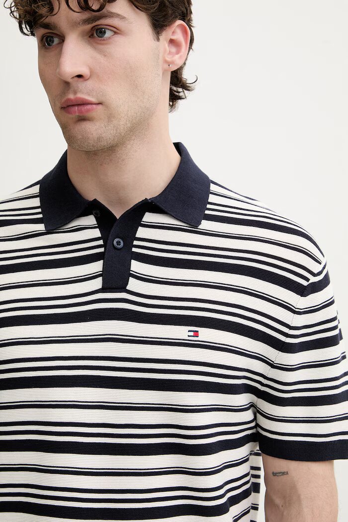 Tommy Hilfiger тениска тип пулове с яка мъжка от памук тъмносиня MW0MW42795
