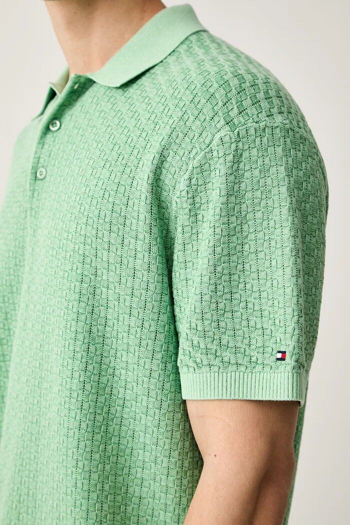 Tommy Hilfiger тениска тип пулове с яка мъжка от памук зелена MW0MW43246
