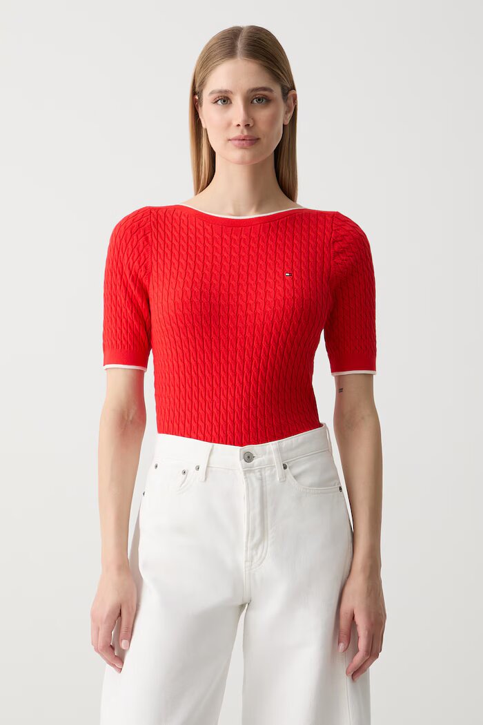 Tommy Hilfiger тениска тип пуловер дамска от памук червена WW0WW50103