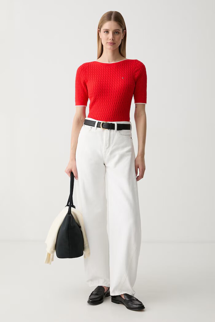 Tommy Hilfiger тениска тип пуловер дамска от памук червена WW0WW50103