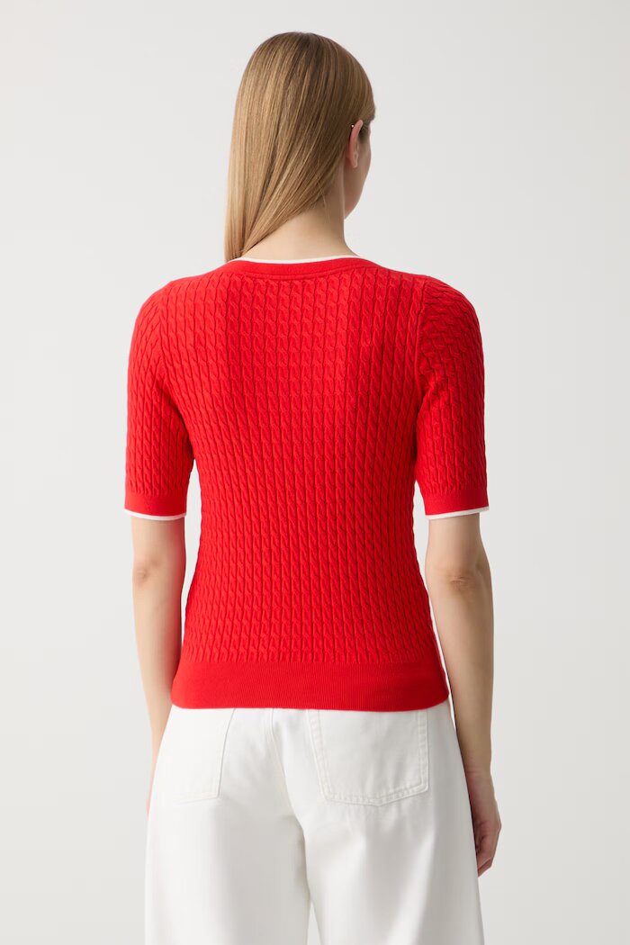 Tommy Hilfiger тениска тип пуловер дамска от памук червена WW0WW50103