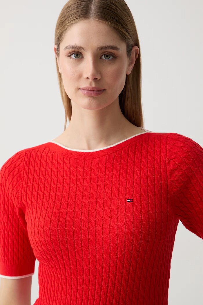 Tommy Hilfiger тениска тип пуловер дамска от памук червена WW0WW50103