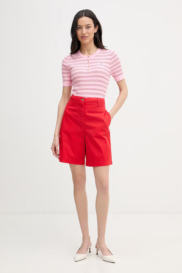 Tommy Hilfiger тениска тип пуловер дамска от памук розова WW0WW49613