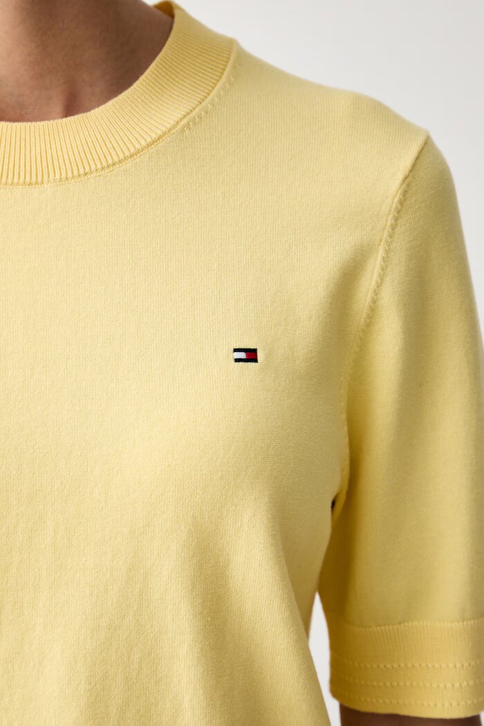 Tommy Hilfiger тениска тип пуловер дамска с памук жълта WW0WW49705