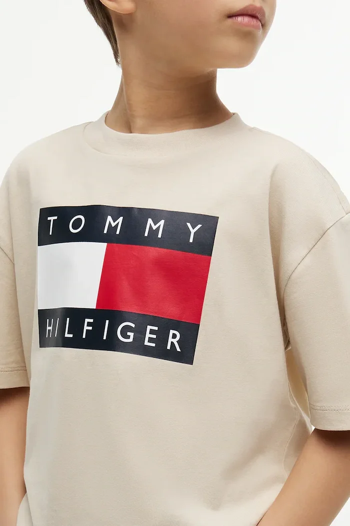 Tommy Hilfiger тениска за деца от памук бежова KB0KB10340