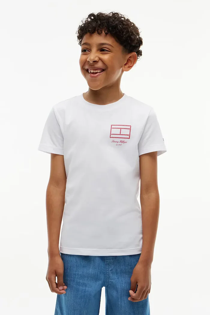 Tommy Hilfiger тениска за деца от памук бяла KB0KB10590