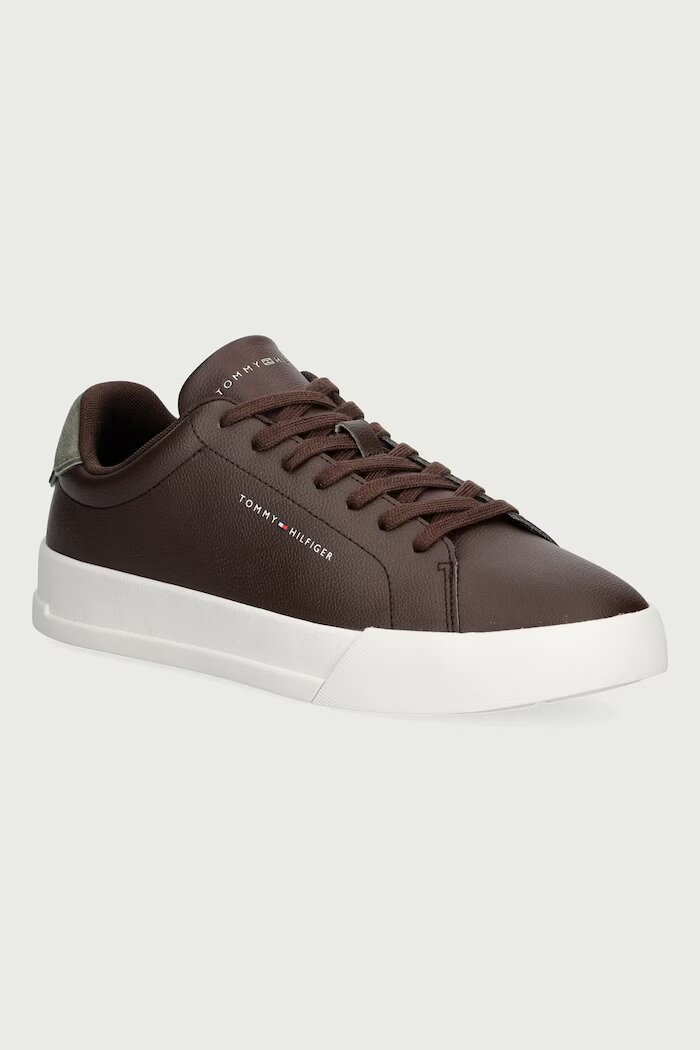 Tommy Hilfiger TH COURT LTH DETAIL ESS маратонки мъжки от кожа кафяви FM0FM05367