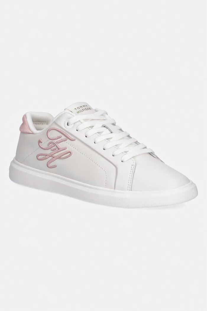 Tommy Hilfiger TH ICON COURT SCRIPT маратонки дамски от кожа бели FW0FW09363