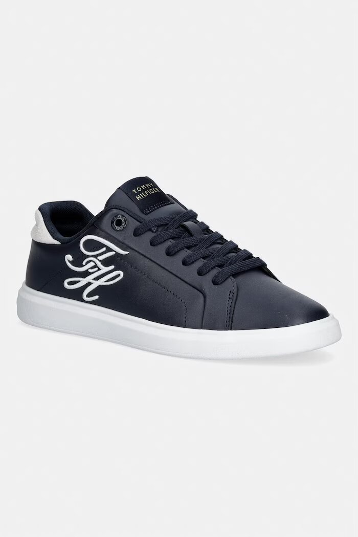 Tommy Hilfiger TH ICON COURT SCRIPT маратонки дамски от кожа тъмносини FW0FW09363
