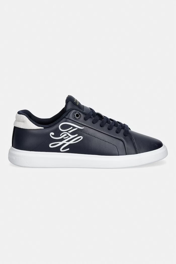 Tommy Hilfiger TH ICON COURT SCRIPT маратонки дамски от кожа тъмносини FW0FW09363