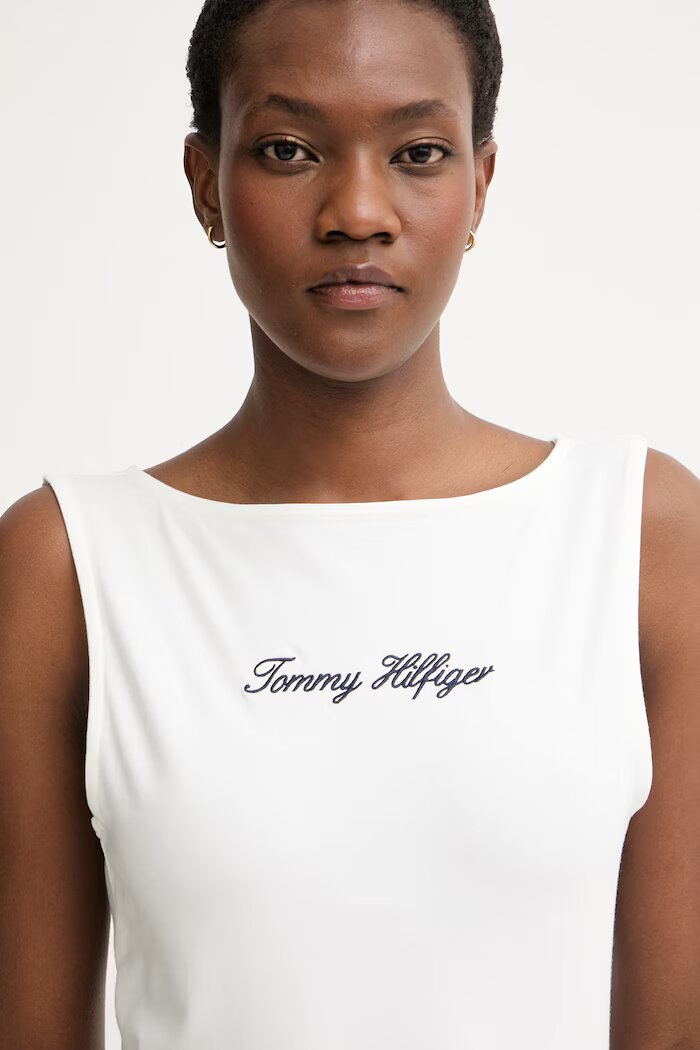 Tommy Hilfiger топ дамски от памук с еластан бял WW0WW50947