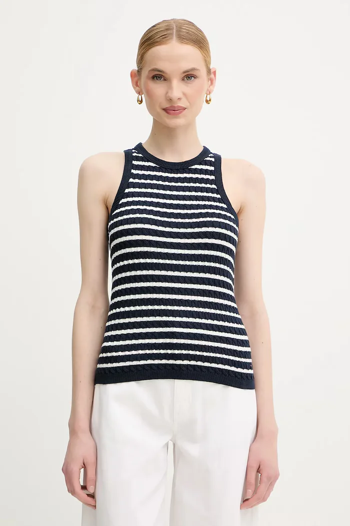 Tommy Hilfiger топ дамски от памук тъмносин WW0WW45706