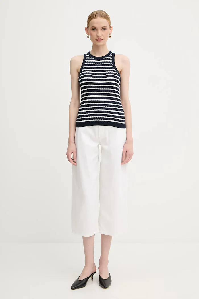 Tommy Hilfiger топ дамски от памук тъмносин WW0WW45706