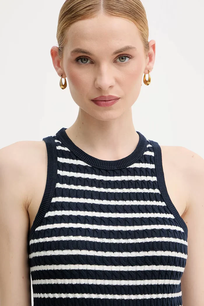 Tommy Hilfiger топ дамски от памук тъмносин WW0WW45706