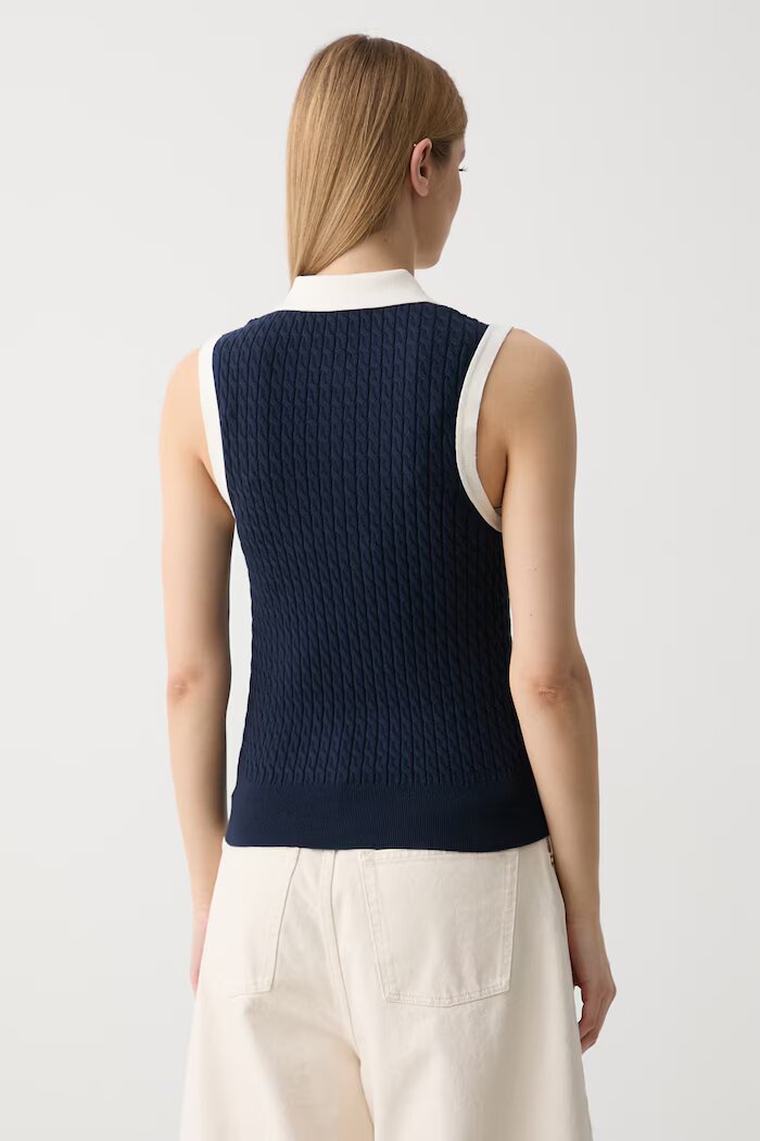 Tommy Hilfiger топ тип пуловер дамски от памук тъмносин WW0WW50102