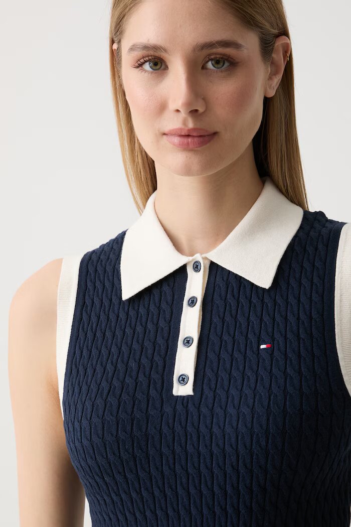 Tommy Hilfiger топ тип пуловер дамски от памук тъмносин WW0WW50102