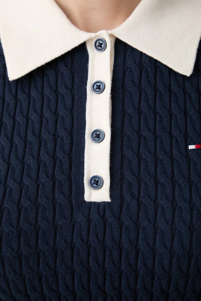 Tommy Hilfiger топ тип пуловер дамски от памук тъмносин WW0WW50102