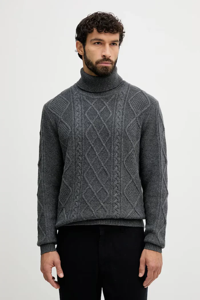 Tommy Hilfiger Вълнен пуловер мъжки в сиво с поло MW0MW40914