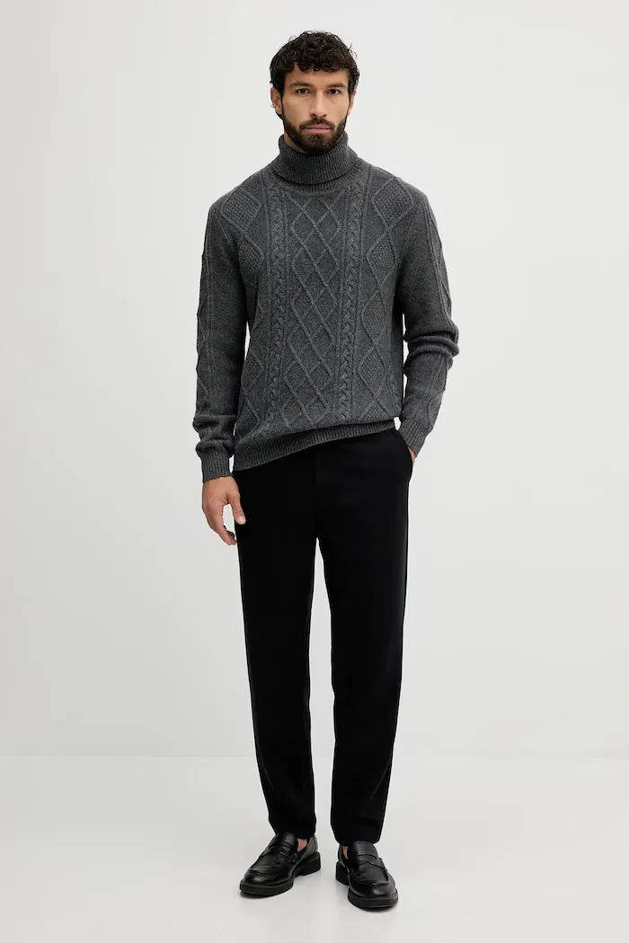 Tommy Hilfiger Вълнен пуловер мъжки в сиво с поло MW0MW40914
