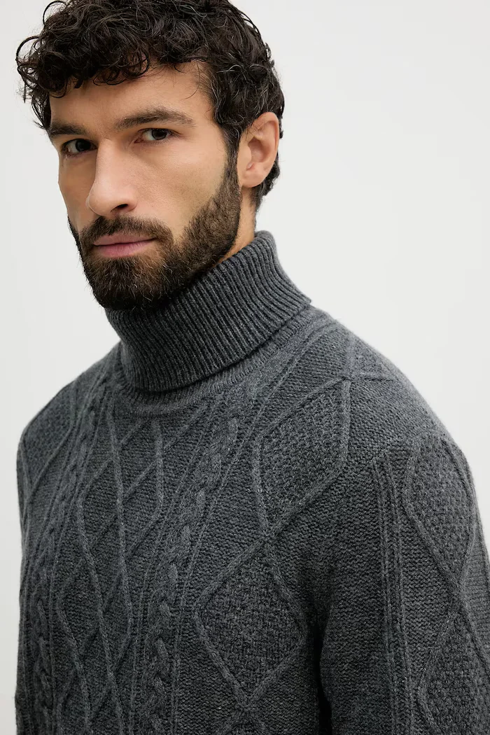 Tommy Hilfiger Вълнен пуловер мъжки в сиво с поло MW0MW40914