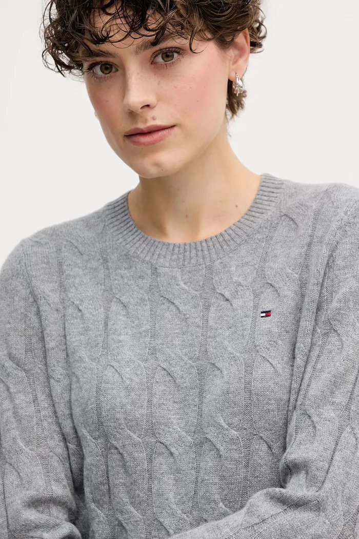 Tommy Hilfiger Вълнен пуловер в сиво от лека материя WW0WW43586