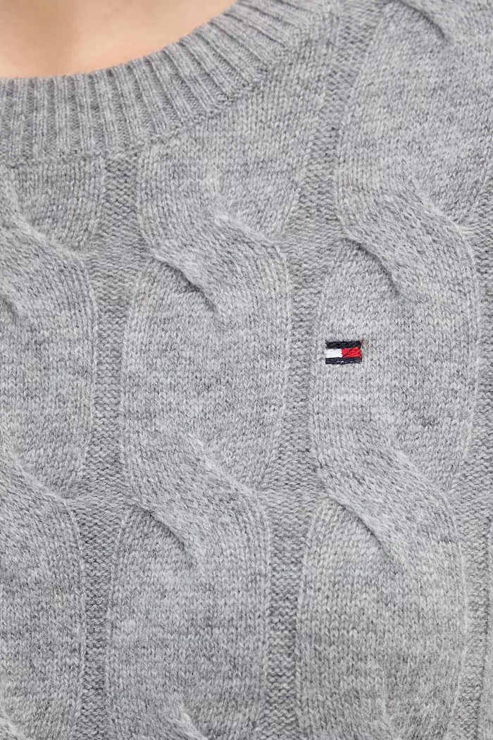 Tommy Hilfiger Вълнен пуловер в сиво от лека материя WW0WW43586