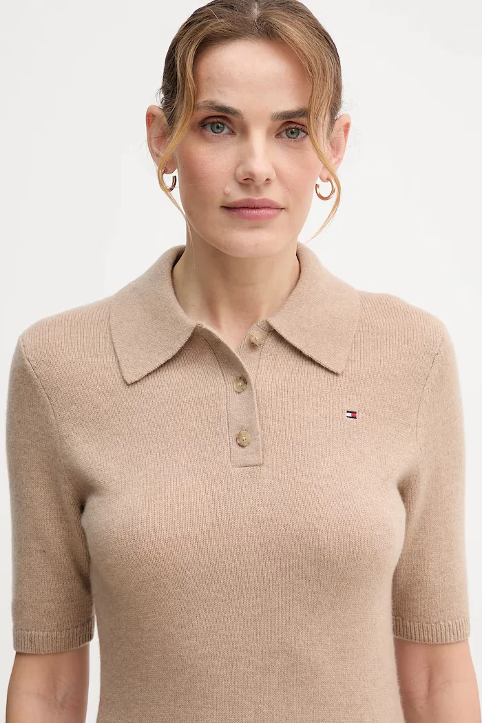Tommy Hilfiger Вълнена рокля в бежово къса разкроена WW0WW46436