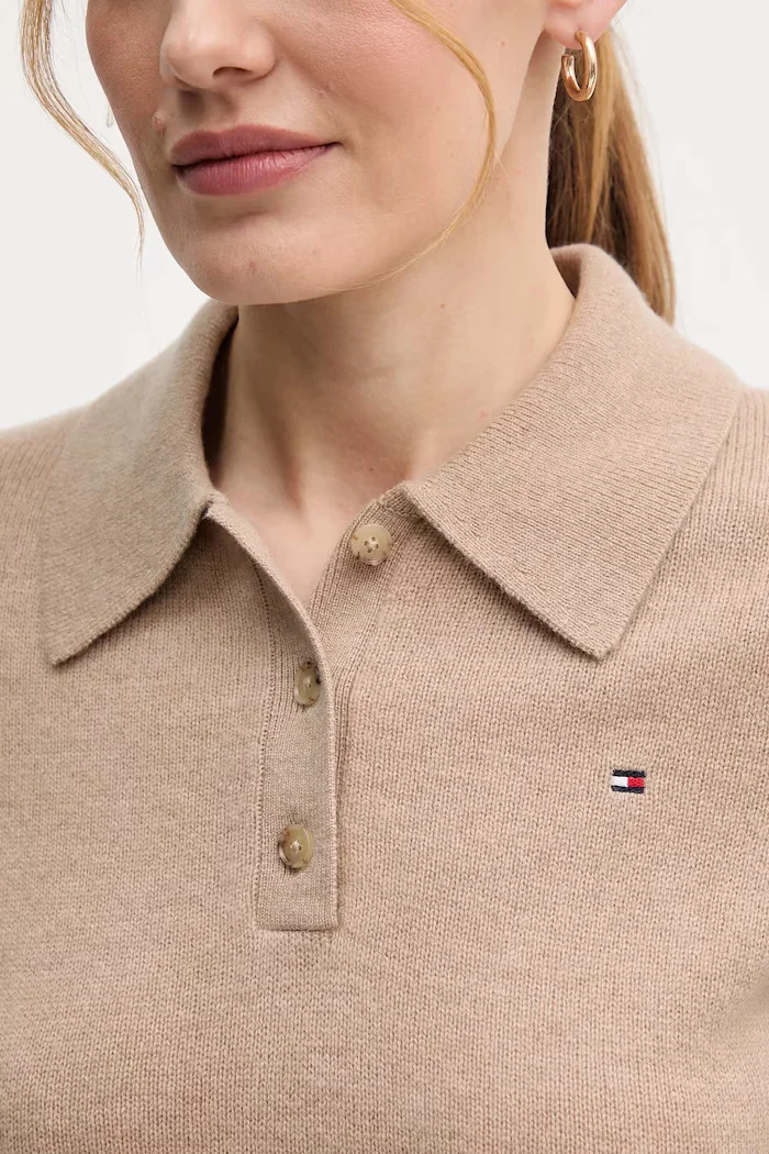 Tommy Hilfiger Вълнена рокля в бежово къса разкроена WW0WW46436