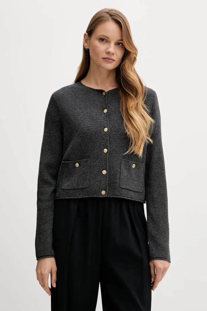 Tommy Hilfiger Вълнена жилетка дамска в сиво от лека материя WW0WW46441