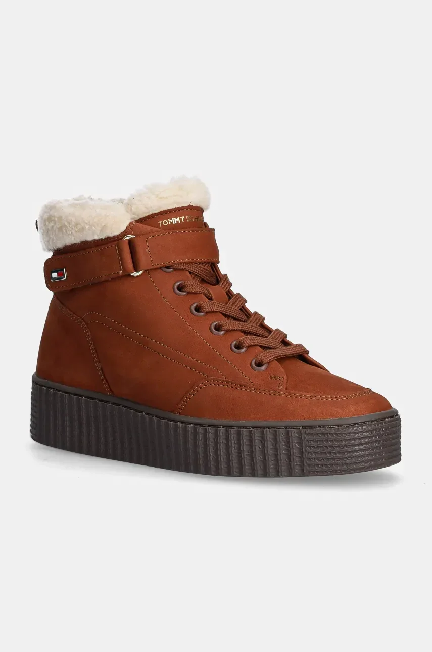 Tommy Hilfiger Велурени боти FAUX FUR NUBUCK LOW LACE-UP