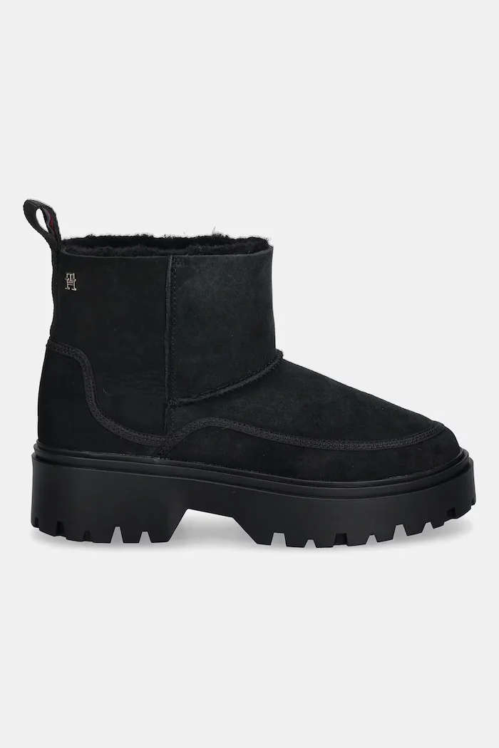 Tommy Hilfiger Велурени боти REAL SHEARLING PULLON в черно с равна подметка с изолация FW0FW08997