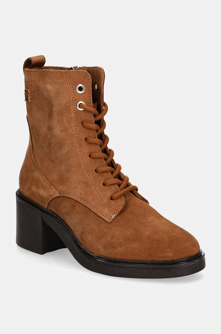 Tommy Hilfiger Велурени боти SUEDE MID HEEL LACEUP LOGOTAPE