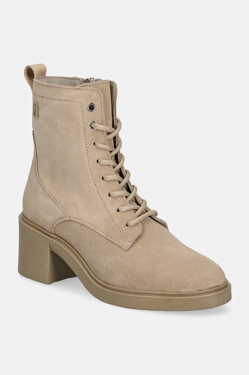 Tommy Hilfiger Велурени боти SUEDE MID HEEL LACEUP LOGOTAPE