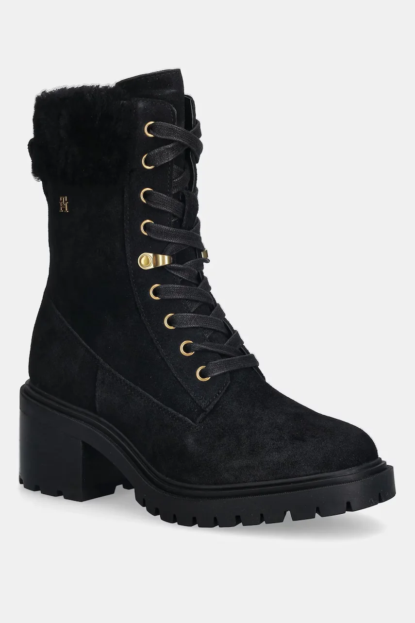 Tommy Hilfiger Велурени боти TH SHEARLING LACE UP BOOT