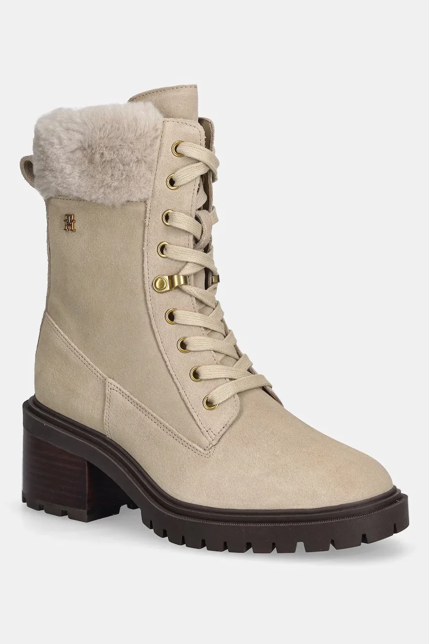 Tommy Hilfiger Велурени боти TH SHEARLING LACE UP BOOT