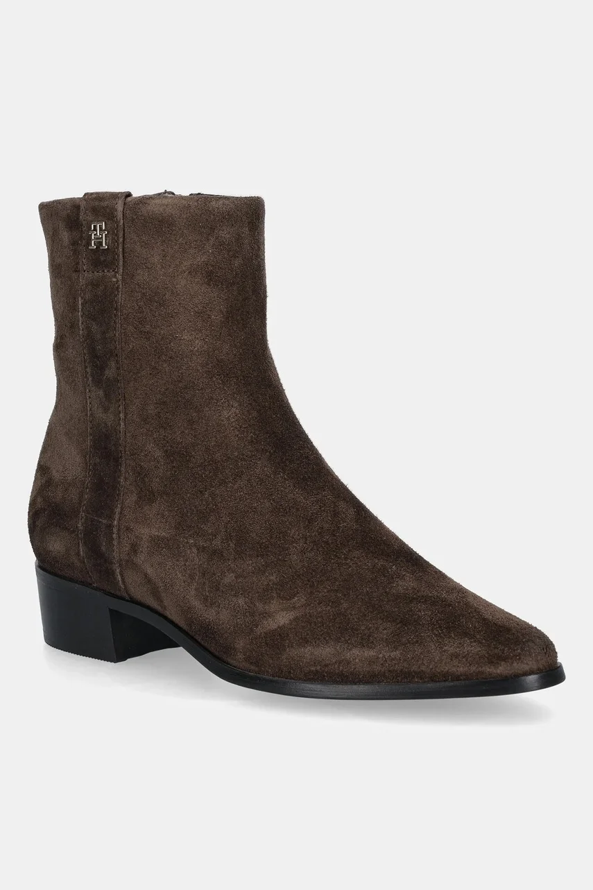 Tommy Hilfiger Велурени боти TH SUEDE POINTY ZIP BOOTIE