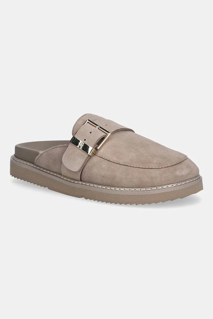 Tommy Hilfiger Велурени чехли TH BUCKLE FUR SUEDE MULE в бежово FW0FW09083