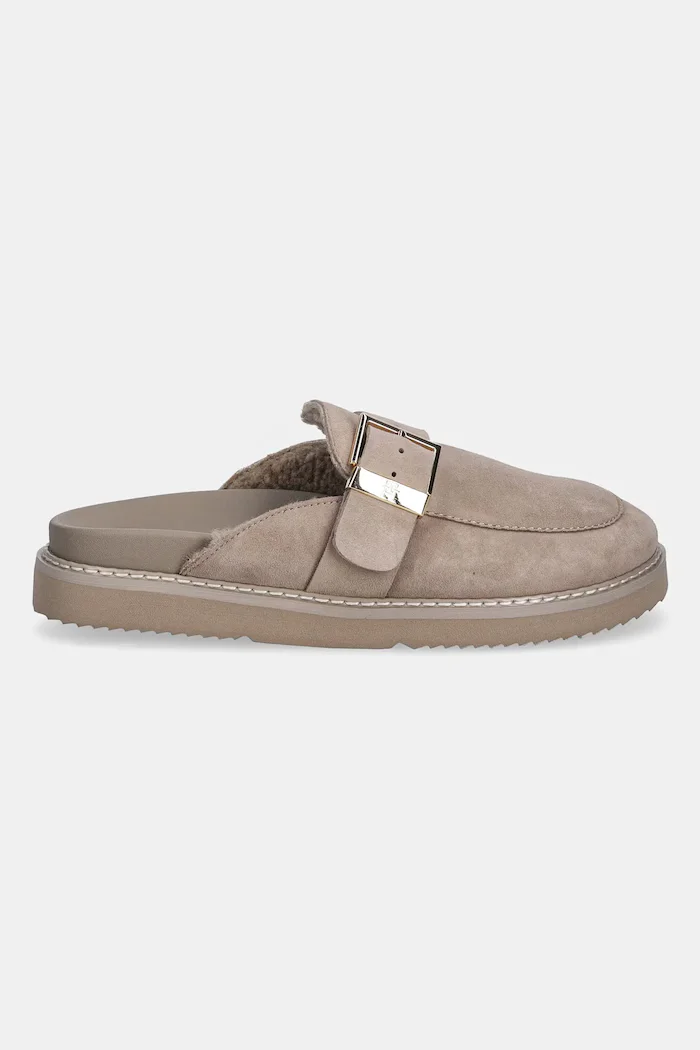 Tommy Hilfiger Велурени чехли TH BUCKLE FUR SUEDE MULE в бежово FW0FW09083