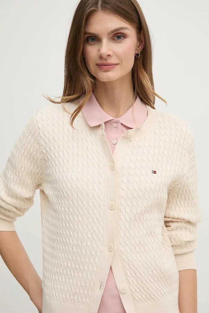 Tommy Hilfiger жилетка дамска от памук бежова WW0WW43329