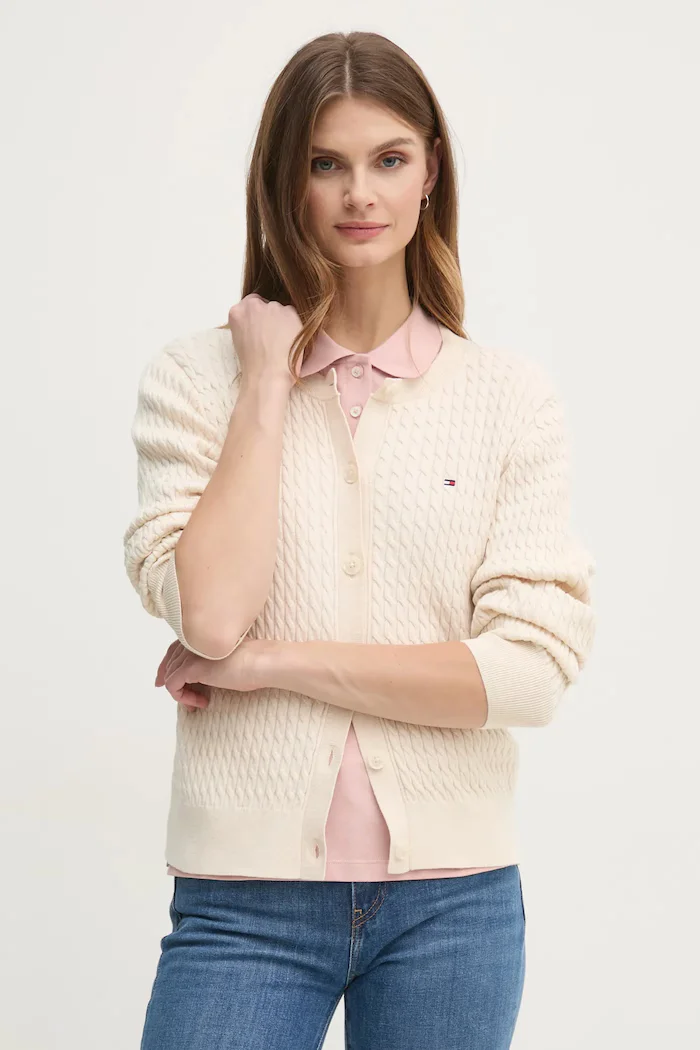 Tommy Hilfiger жилетка дамска от памук бежова WW0WW43329