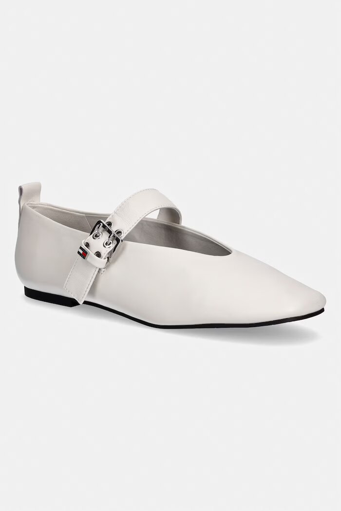 Tommy Jeans балеринки кожени TJW BALLERINA BUCKLE бежови EN0EN03019