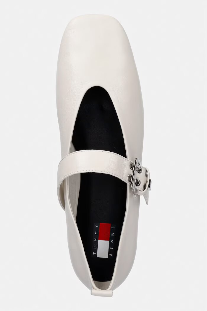 Tommy Jeans балеринки кожени TJW BALLERINA BUCKLE бежови EN0EN03019