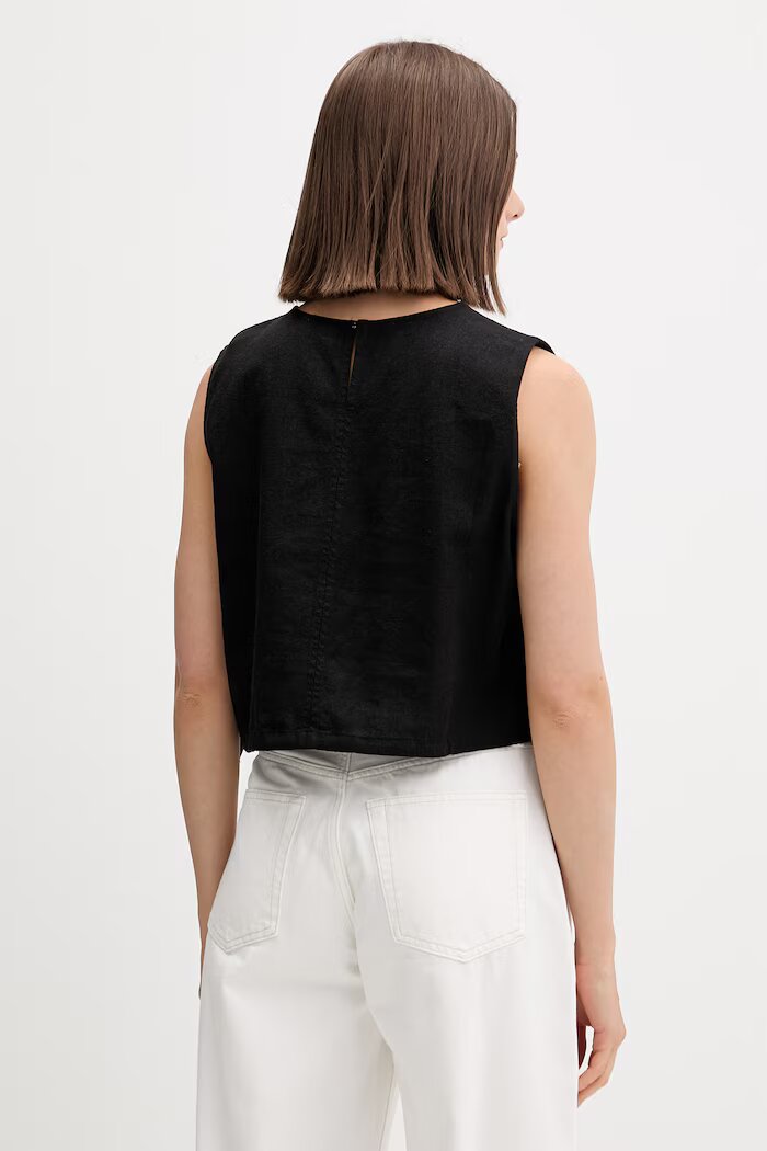Tommy Jeans блуза дамска с лен черна с изчистена шарка DW0DW22779