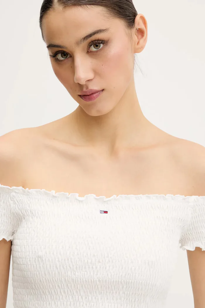 Tommy Jeans Блуза дамска в бяло с изчистен дизайн DW0DW20238
