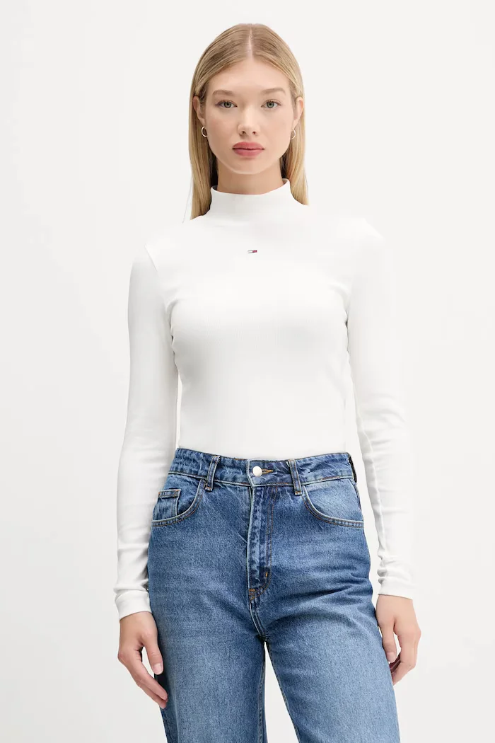 Tommy Jeans блуза с дълги ръкави дамска от памук бяла DW0DW19830