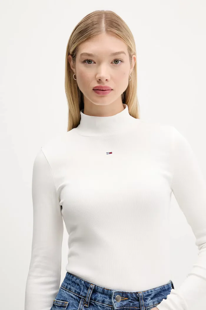 Tommy Jeans блуза с дълги ръкави дамска от памук бяла DW0DW19830