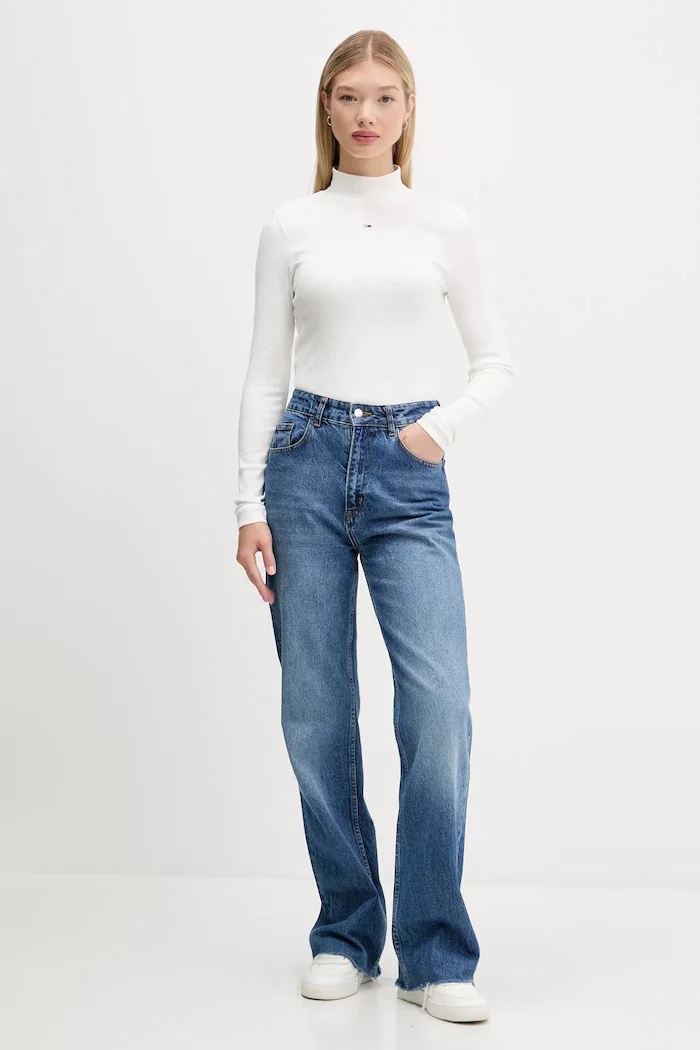 Tommy Jeans блуза с дълги ръкави дамска от памук бяла DW0DW19830